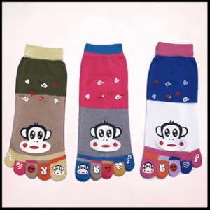 Sock Cute Monkey Ankle Sock Cotton Athletic Running Five Finger Socks for Girls, Women, Free size (3 pairs)