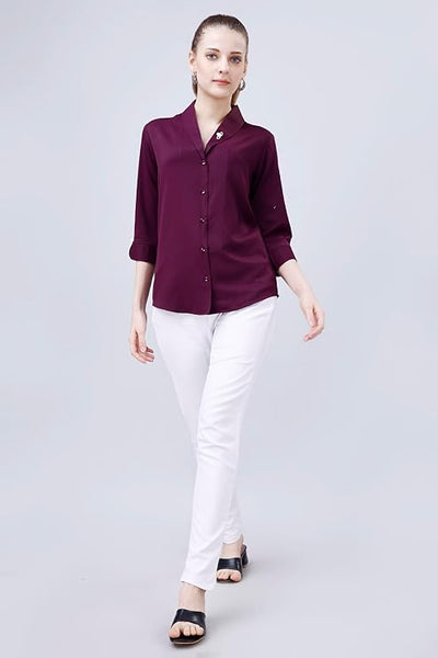 Women's Shirt for Casual Wear | Shawl Collar | 3/4 Sleeve | Regular Fit | Button Closure | Shirt Crafted with Comfort Fit for Everyday Wear Option