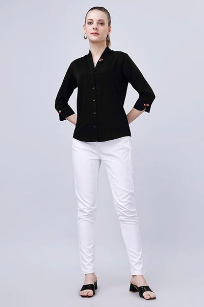 Women's Shirt for Casual Wear | Shawl Collar | 3/4 Sleeve | Regular Fit | Button Closure | Shirt Crafted with Comfort Fit for Everyday Wear Option