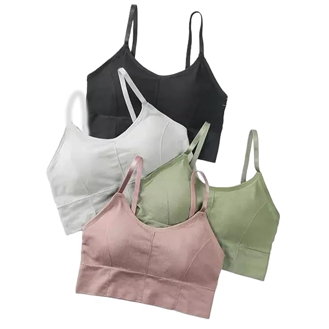 Women's Solid Nylon Lightweight and Comfortable Bra[pk-4]