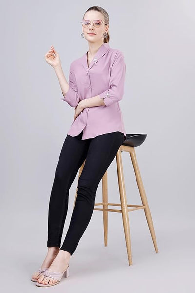 Women's Shirt for Casual Wear | Shawl Collar | 3/4 Sleeve | Regular Fit | Button Closure | Shirt Crafted with Comfort Fit for Everyday Wear Option