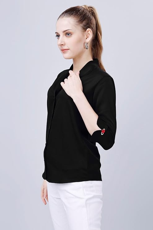 Women's Shirt for Casual Wear | Shawl Collar | 3/4 Sleeve | Regular Fit | Button Closure | Shirt Crafted with Comfort Fit for Everyday Wear Option