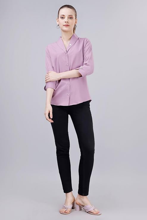 Women's Shirt for Casual Wear | Shawl Collar | 3/4 Sleeve | Regular Fit | Button Closure | Shirt Crafted with Comfort Fit for Everyday Wear Option