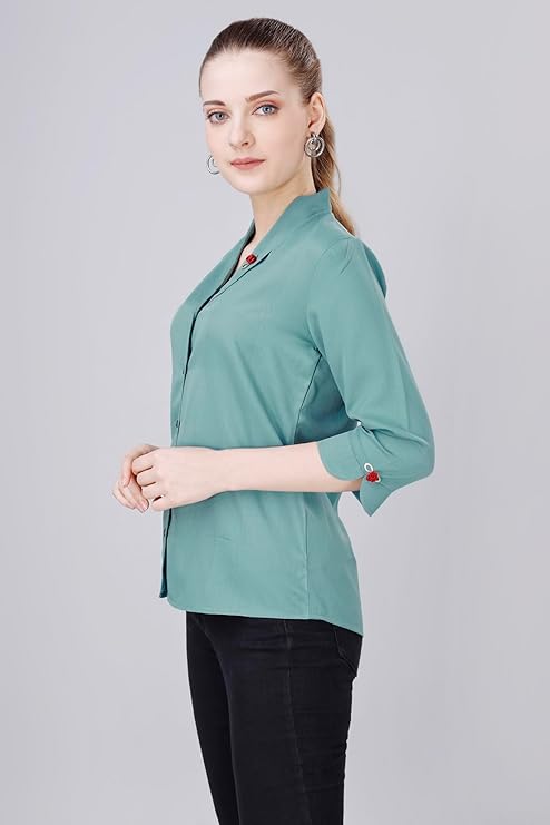 Women's Shirt for Casual Wear|Shawl Collar|3/4 Sleeve|Regular Fit|Button Closure| Shirt Crafted with Comfort Fit for Everyday Wear Option