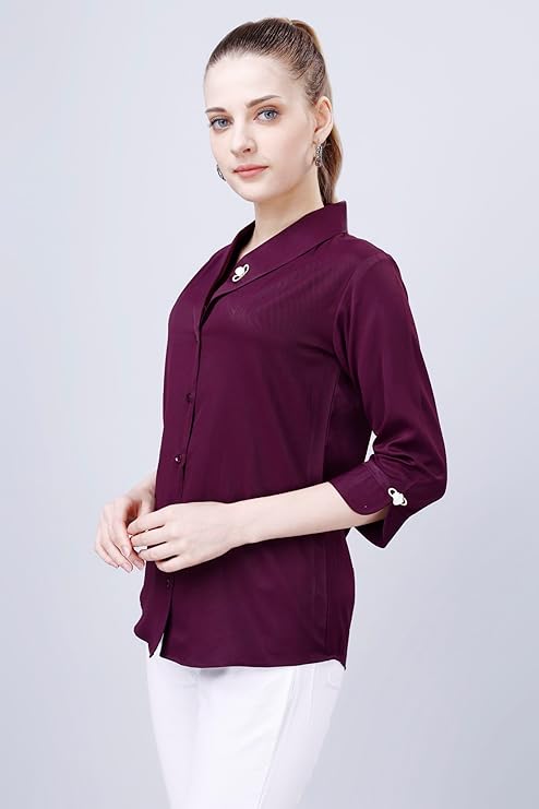 Women's Shirt for Casual Wear | Shawl Collar | 3/4 Sleeve | Regular Fit | Button Closure | Shirt Crafted with Comfort Fit for Everyday Wear Option