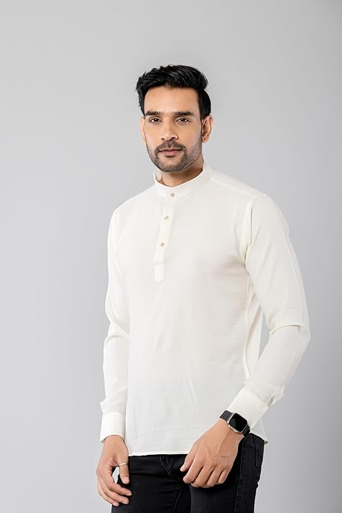 Cotton Blend Solid Casual Short Kurta for Men Long Sleeve Mandarin Collar Stylish Shirt Kurta for Men (Pack of 3)