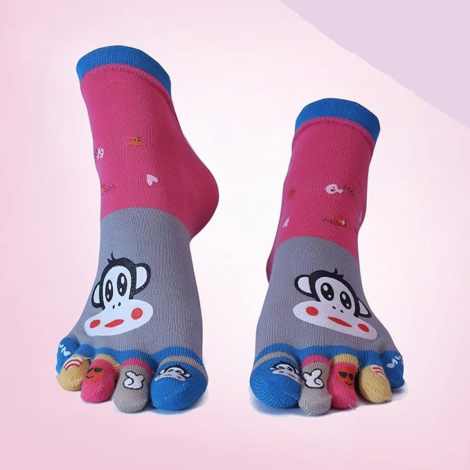 Sock Cute Monkey Ankle Sock Cotton Athletic Running Five Finger Socks for Girls, Women, Free size (3 pairs)