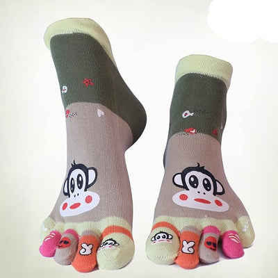 Sock Cute Monkey Ankle Sock Cotton Athletic Running Five Finger Socks for Girls, Women, Free size (3 pairs)