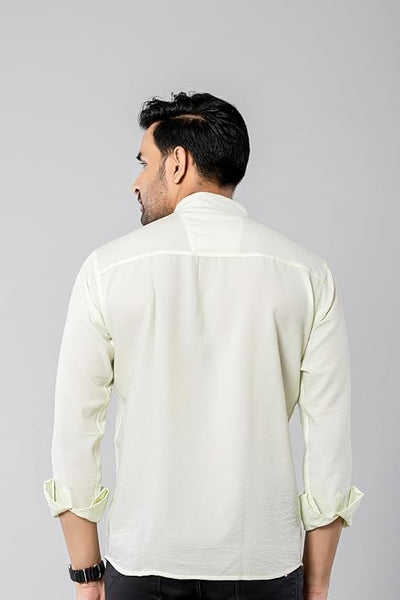 Cotton Blend Solid Casual Short Kurta for Men Long Sleeve Mandarin Collar Stylish Shirt Kurta for Men