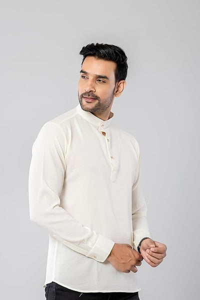 Cotton Blend Solid Casual Short Kurta for Men Long Sleeve Mandarin Collar Stylish Shirt Kurta for Men (Pack of 3)