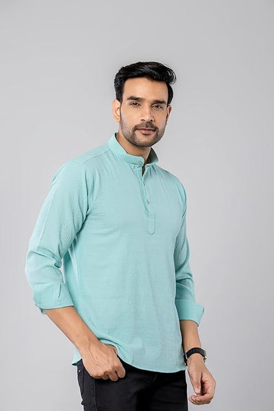 Cotton Blend Solid Casual Short Kurta for Men Long Sleeve Mandarin Collar Stylish Shirt Kurta for Men (Pack of 3)