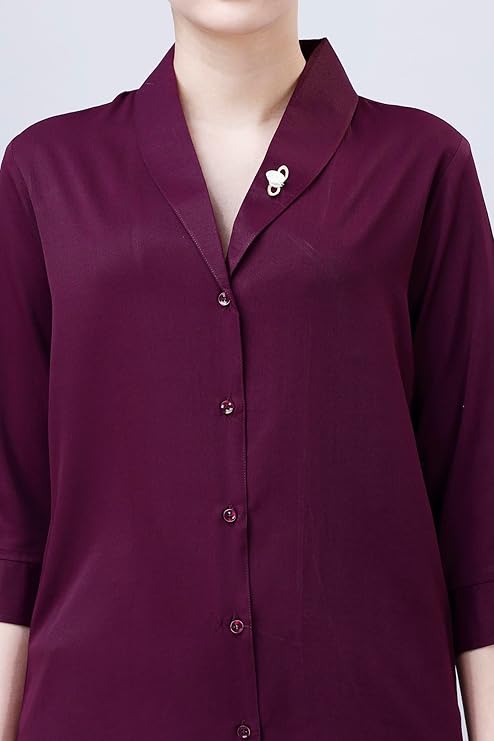 Women's Shirt for Casual Wear | Shawl Collar | 3/4 Sleeve | Regular Fit | Button Closure | Shirt Crafted with Comfort Fit for Everyday Wear Option