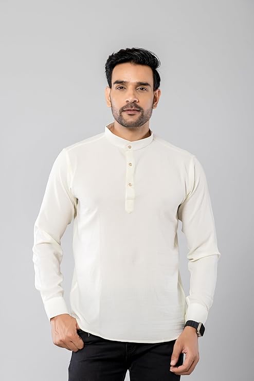 Cotton Blend Solid Casual Short Kurta for Men Long Sleeve Mandarin Collar Stylish Shirt Kurta for Men (Pack of 3)