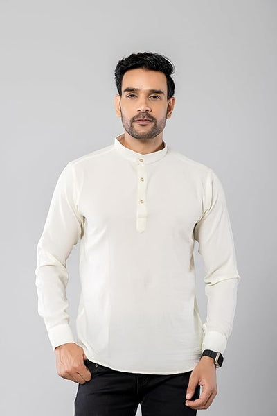 Cotton Blend Solid Casual Short Kurta for Men Long Sleeve Mandarin Collar Stylish Shirt Kurta for Men (Pack of 3)