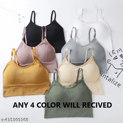 Women's Solid Nylon Lightweight and Comfortable Bra[pk-6]