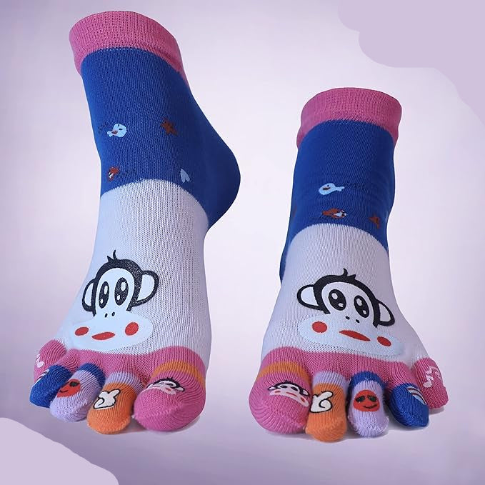 Sock Cute Monkey Ankle Sock Cotton Athletic Running Five Finger Socks for Girls, Women, Free size (3 pairs)