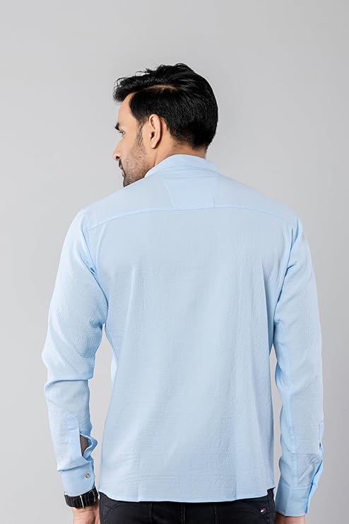 Cotton Blend Solid Casual Short Kurta for Men Long Sleeve Mandarin Collar Stylish Shirt Kurta for Men