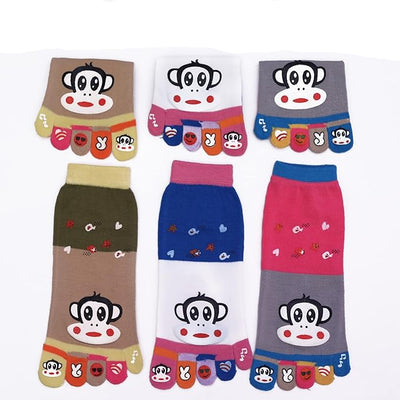 Sock Cute Monkey Ankle Sock Cotton Athletic Running Five Finger Socks for Girls, Women, Free size (3 pairs)