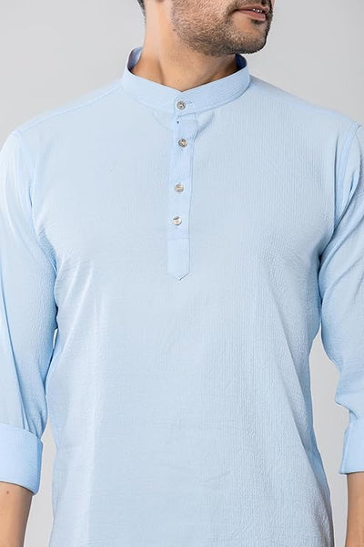 Cotton Blend Solid Casual Short Kurta for Men Long Sleeve Mandarin Collar Stylish Shirt Kurta for Men