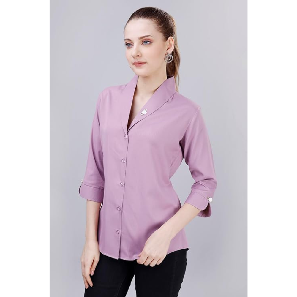 Women's Shirt for Casual Wear | Shawl Collar | 3/4 Sleeve | Regular Fit | Button Closure | Shirt Crafted with Comfort Fit for Everyday Wear Option