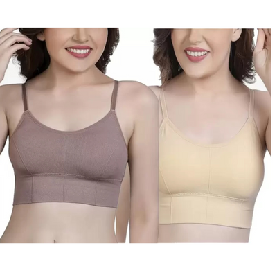 Women's Solid Nylon Lightweight and Comfortable Bra[pk-2]