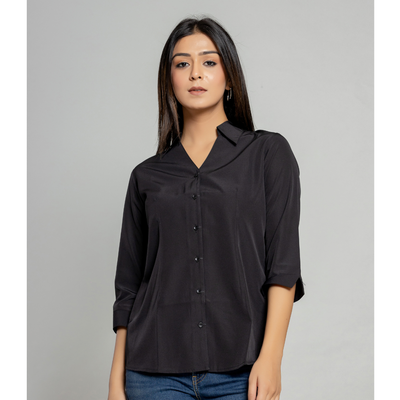 Formal Black Women Office Shirts Relaxed Fit Trendy Shirts for ladies