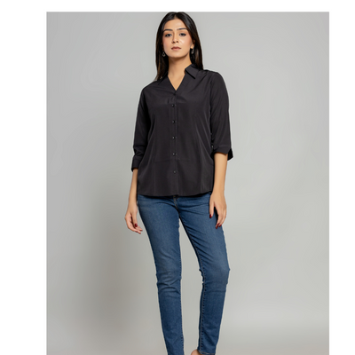 Formal Black Women Office Shirts Relaxed Fit Trendy Shirts for ladies