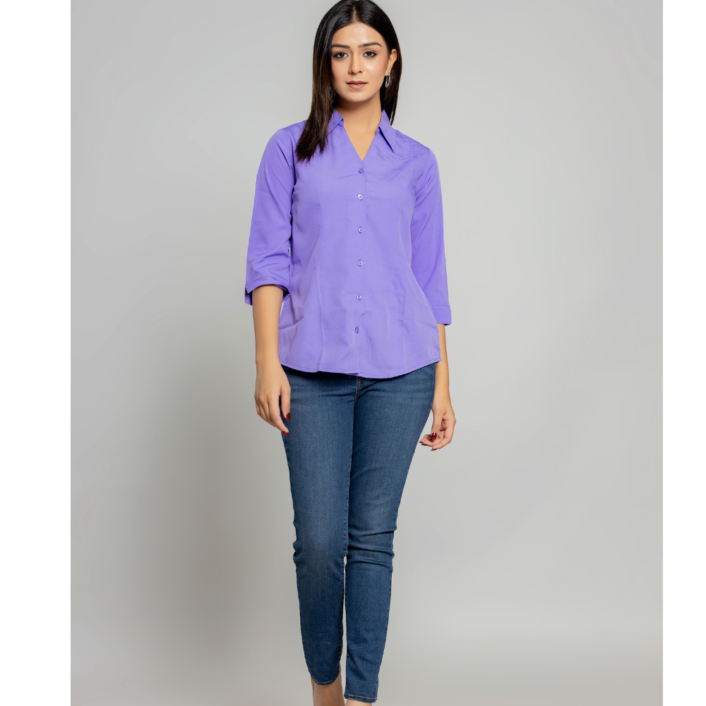 Formal Lavender Women Office Shirts Relaxed Fit Trendy Shirts for ladies