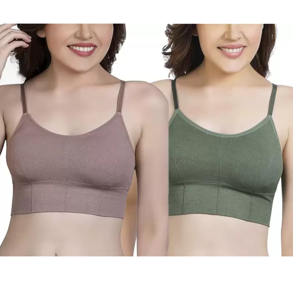 Women's Solid Nylon Lightweight and Comfortable Bra[pk-2]