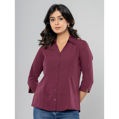 Formal  Wine  Women Office Shirts Relaxed Fit Trendy Shirts for ladies