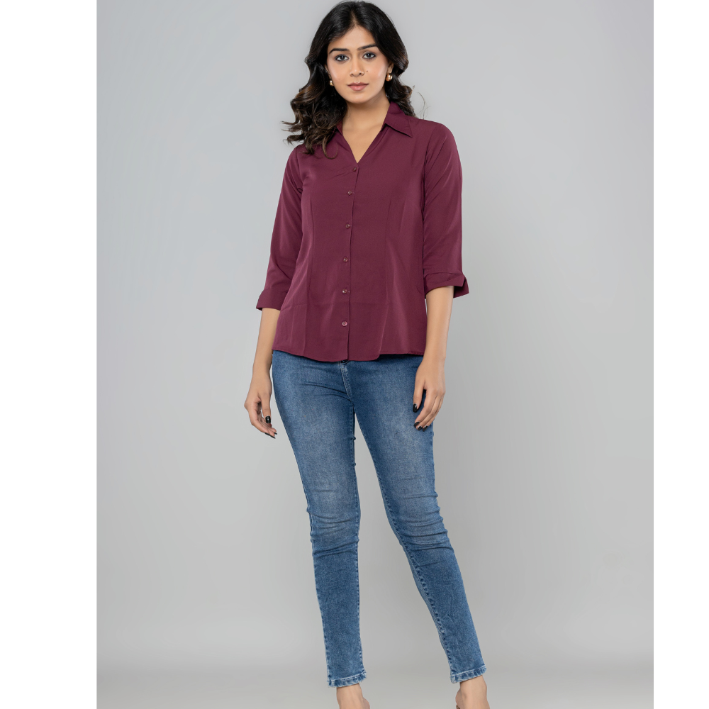 Formal  Wine  Women Office Shirts Relaxed Fit Trendy Shirts for ladies