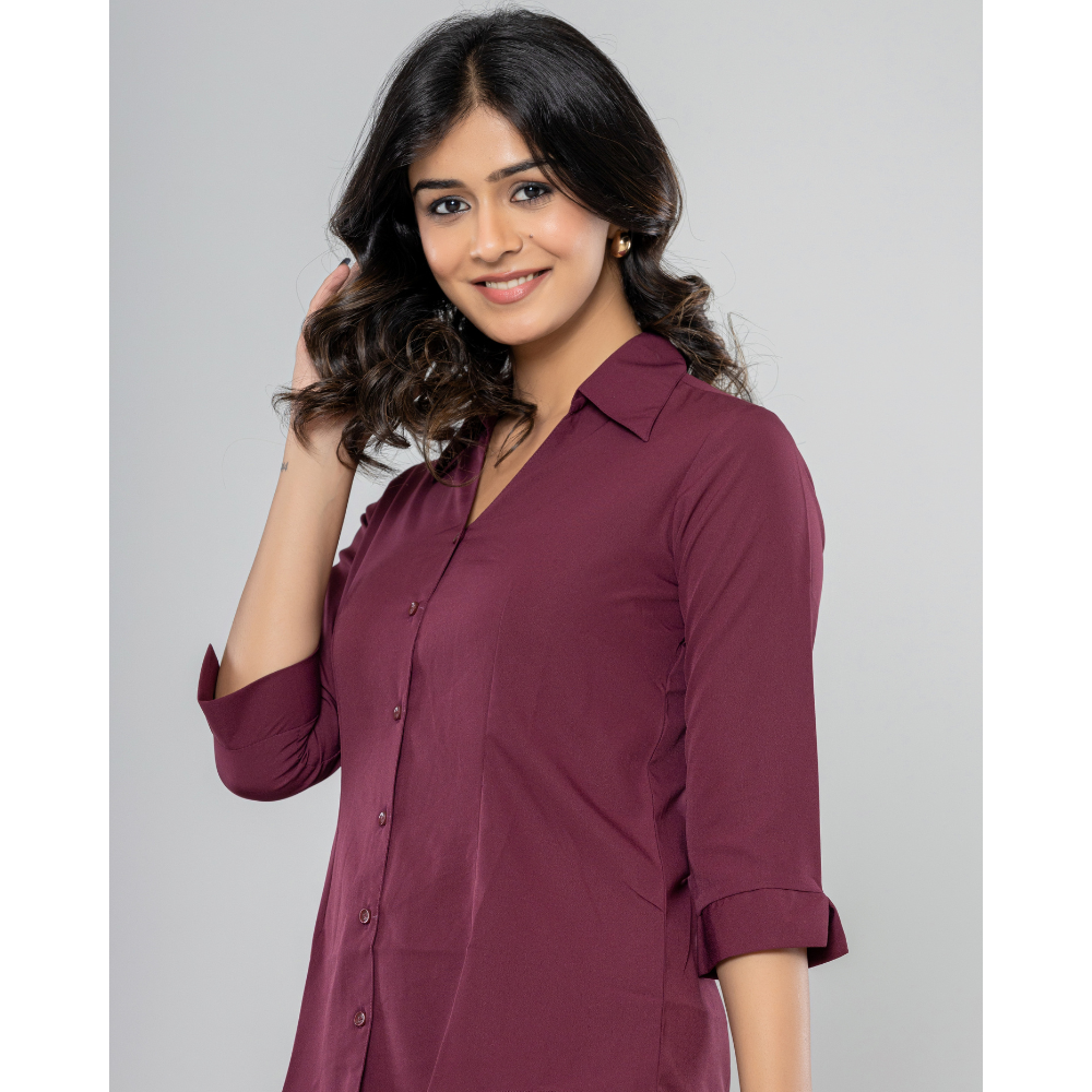 Formal  Wine  Women Office Shirts Relaxed Fit Trendy Shirts for ladies