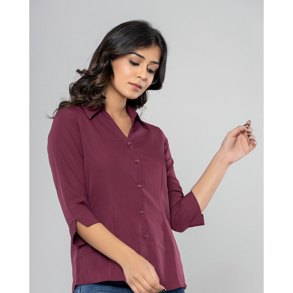 Formal  Wine  Women Office Shirts Relaxed Fit Trendy Shirts for ladies