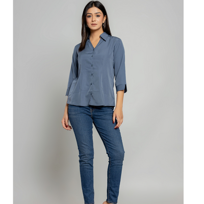 Formal Grey Women Office Shirts Relaxed Fit Trendy Shirts for ladies