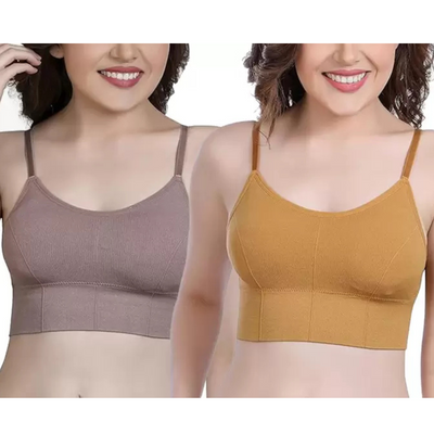 Women's Solid Nylon Lightweight and Comfortable Bra[pk-2]