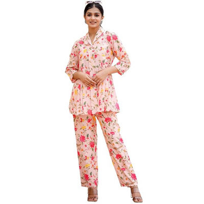 Women's Trendy Straight Top and Pant Set Self Designed Ethnic Co Ord Set Printed Co-Ord Set for Women