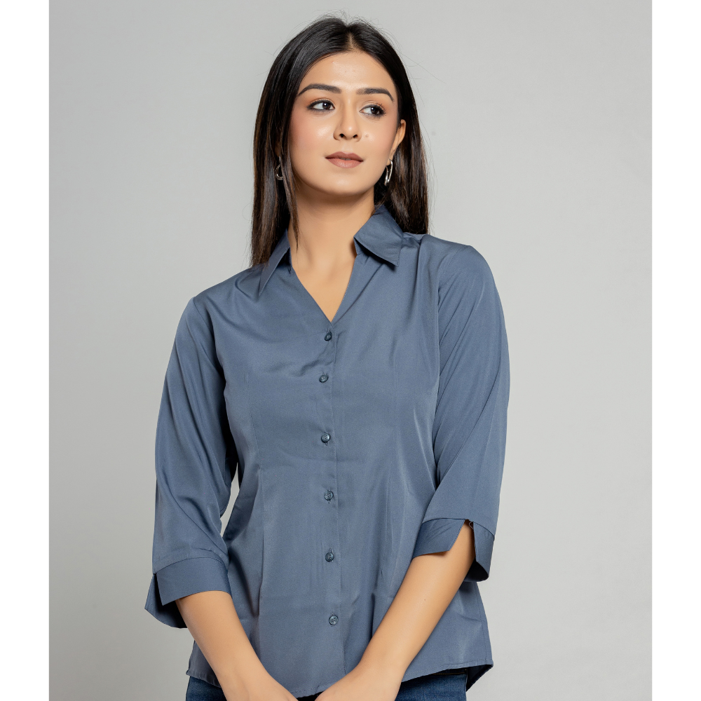 Formal Grey Women Office Shirts Relaxed Fit Trendy Shirts for ladies