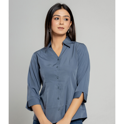 Formal Grey Women Office Shirts Relaxed Fit Trendy Shirts for ladies