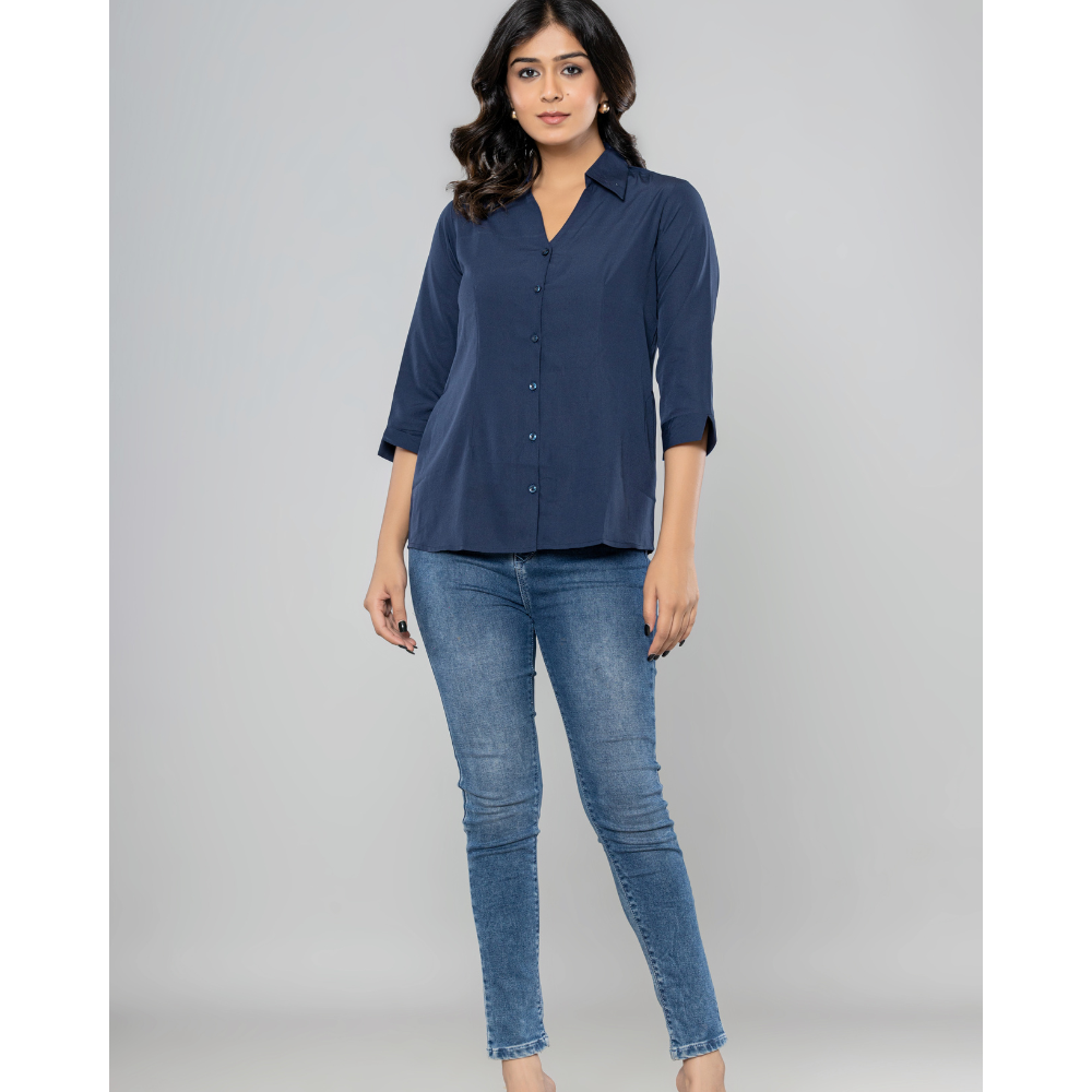 Formal Navy Blue  Women Office Shirts Relaxed Fit Trendy Shirts for ladies