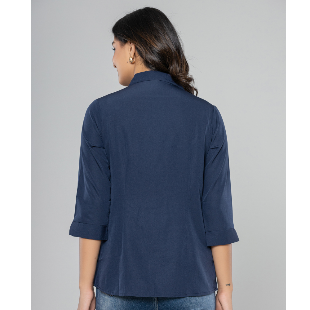 Formal Navy Blue  Women Office Shirts Relaxed Fit Trendy Shirts for ladies