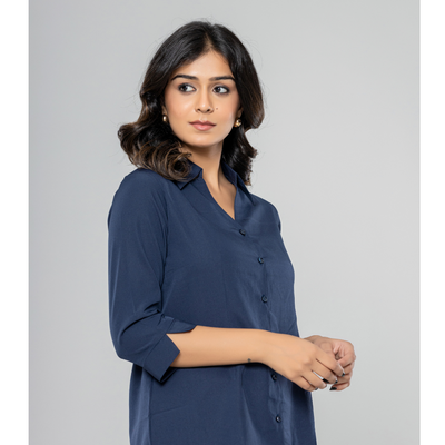 Formal Navy Blue  Women Office Shirts Relaxed Fit Trendy Shirts for ladies