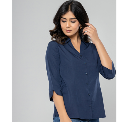 Formal Navy Blue  Women Office Shirts Relaxed Fit Trendy Shirts for ladies