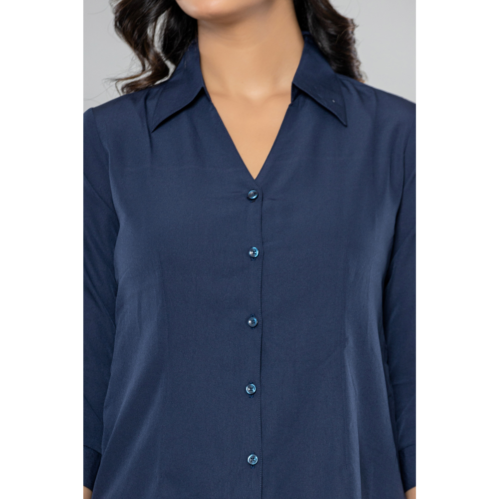 Formal Navy Blue  Women Office Shirts Relaxed Fit Trendy Shirts for ladies