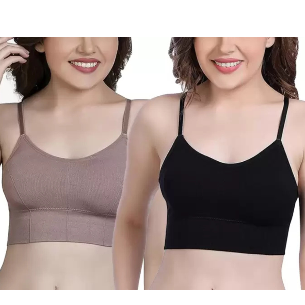 Women's Solid Nylon Lightweight and Comfortable Bra[pk-2]