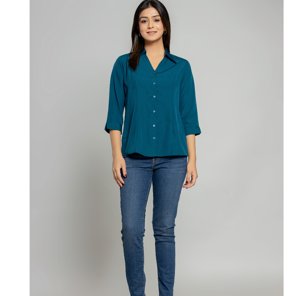 Formal Blue Women Office Shirts Relaxed Fit Trendy Shirts for ladies