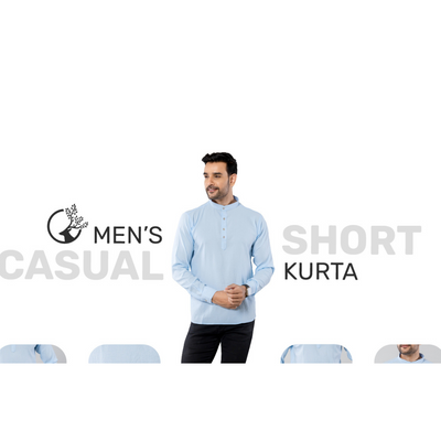 Cotton Blend Solid Casual Short Kurta for Men Long Sleeve Mandarin Collar Stylish Shirt Kurta for Men