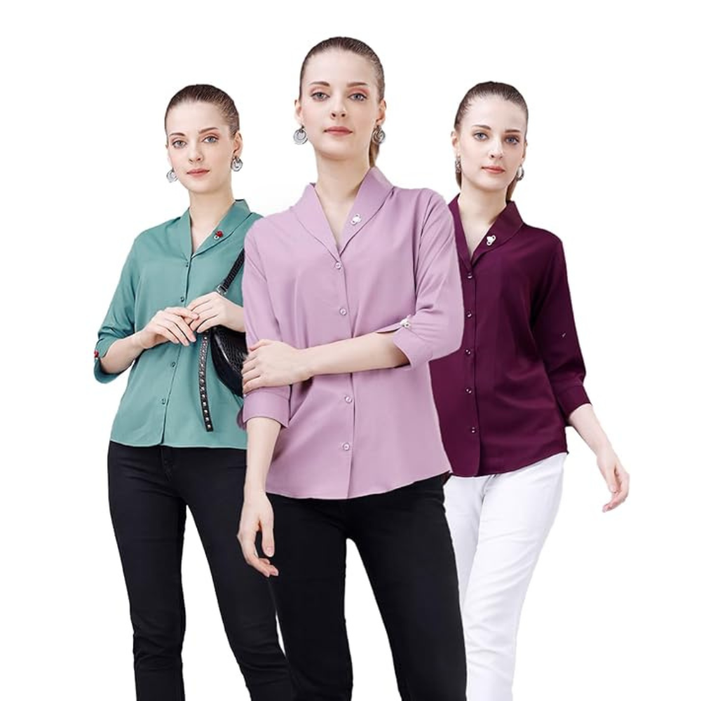 Women's Shirt for Casual Wear 3/4 Sleeve Regular Fit [pk-3]