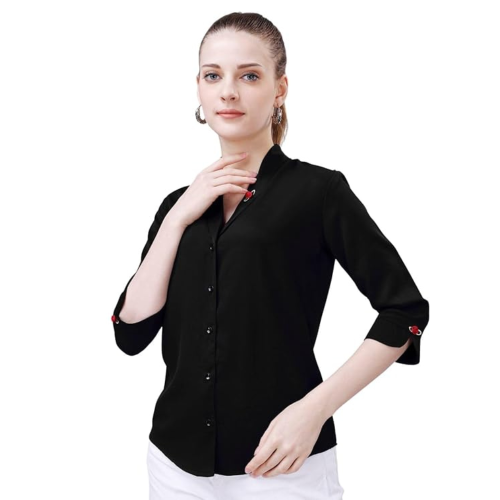 Women's Shirt for Casual Wear | Shawl Collar | 3/4 Sleeve | Regular Fit | Button Closure | Shirt Crafted with Comfort Fit for Everyday Wear Option