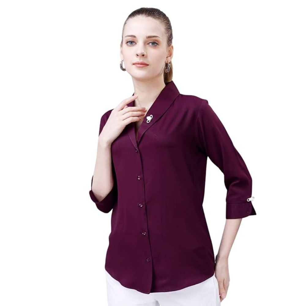 Women's Shirt for Casual Wear | Shawl Collar | 3/4 Sleeve | Regular Fit | Button Closure | Shirt Crafted with Comfort Fit for Everyday Wear Option