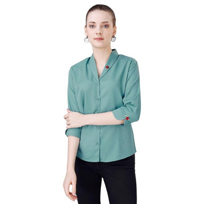 Women's Shirt for Casual Wear|Shawl Collar|3/4 Sleeve|Regular Fit|Button Closure| Shirt Crafted with Comfort Fit for Everyday Wear Option